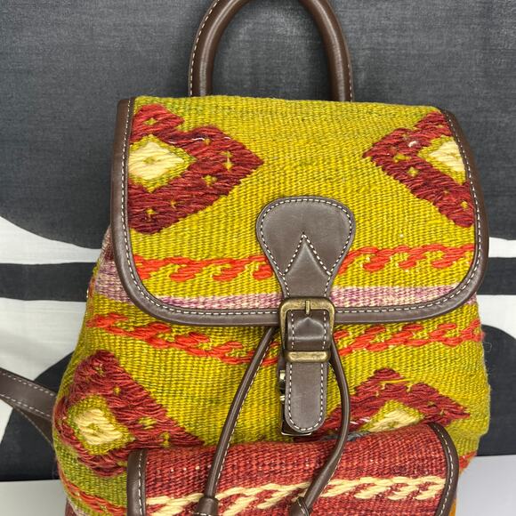 Yun Art Kilim Traditional Turkish Backpack Woven Carpet Leather Yellow - Picture 5 of 13